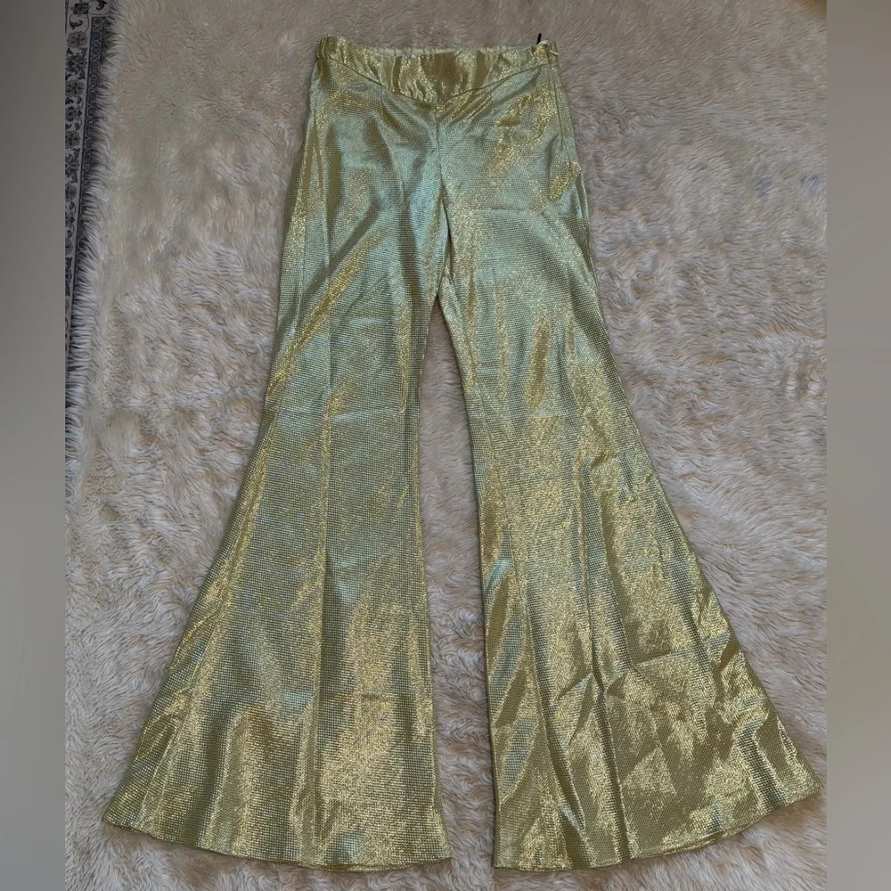 NWT Forte Forte Metallic Gold High-Waist Flared Pants - Size 8 - Picture 1 of 6